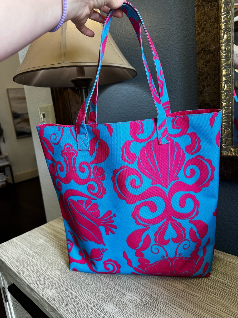 Lilly Pulitzer for Estée Lauder Turquoise & Hot Pink Canvas Tote - Picture 4 of 8
